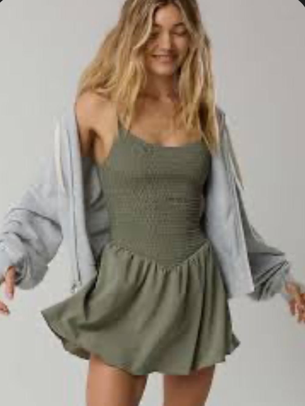 OFFLINE By Aerie Real Me Smocked Flowy Dress - Olive Green large